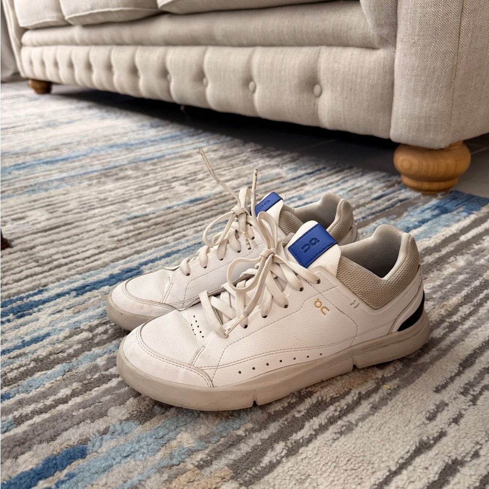 On Running Low-Top Sneakers in Off-White with Blue Accent